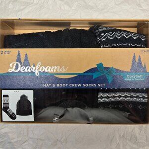 Dearfoams Ladies Hat & Boot Crew Socks Set ~ Size 4-10~ Black with Snowflake